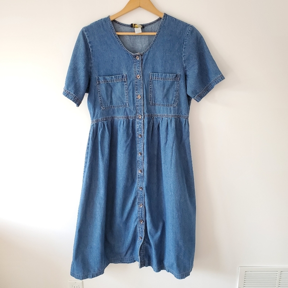 Vintage Dresses & Skirts - Vintage button down denim midi dress
